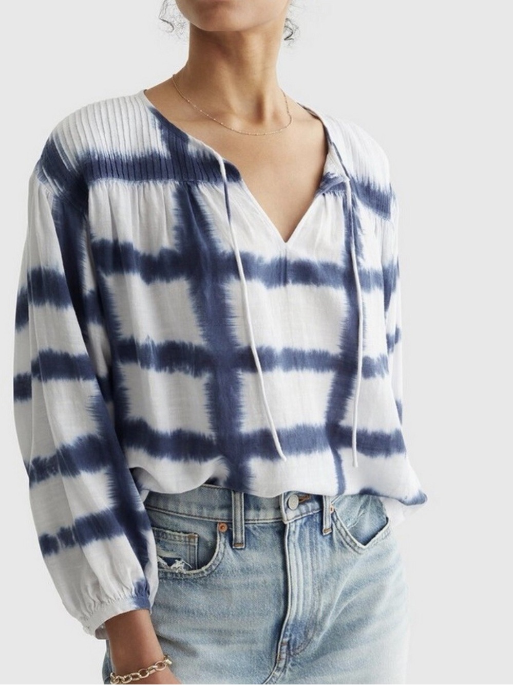 Lucky Brand Printed Peasant Blouse Color While / Blue Size XL